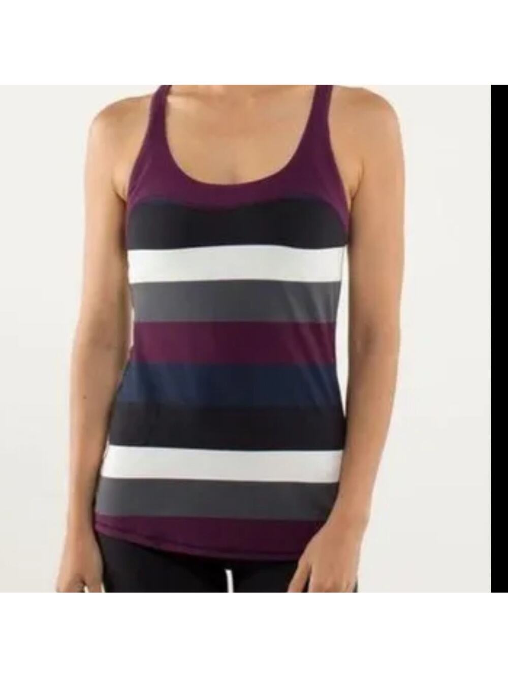 Lululemon Athletica Run First Base Rulu Light Top Pow Stripe Angel Wing / Plum 6